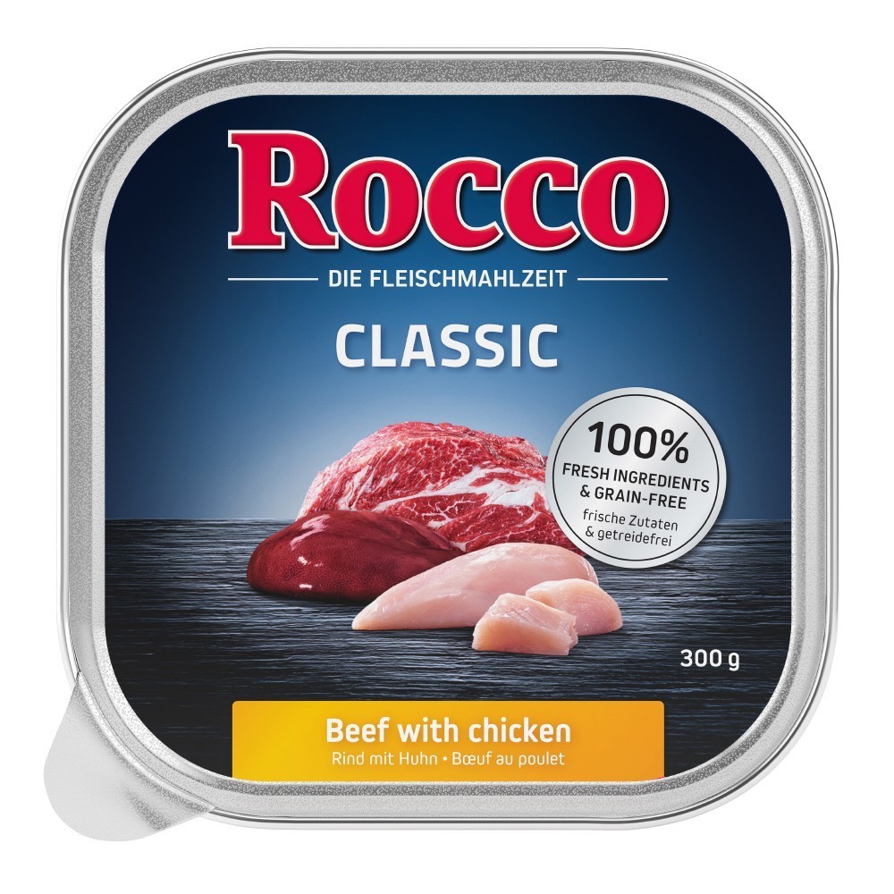 27x300g Rocco Classic tálcás nedves kutyatáp- Marha & csirke - Kisállat kiegészítők webáruház - állateledelek
