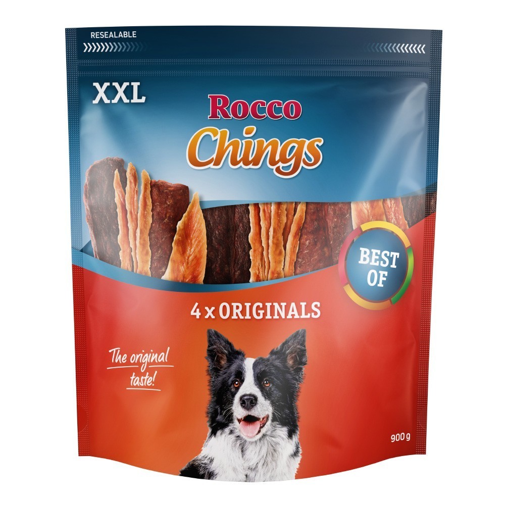 2x900g Rocco Chings kutyasnack XXL csomagban vegyesen: szárított csirkemell 900g + csirkemell csíkok 900 g - Kisállat kiegészítők webáruház - állateledelek