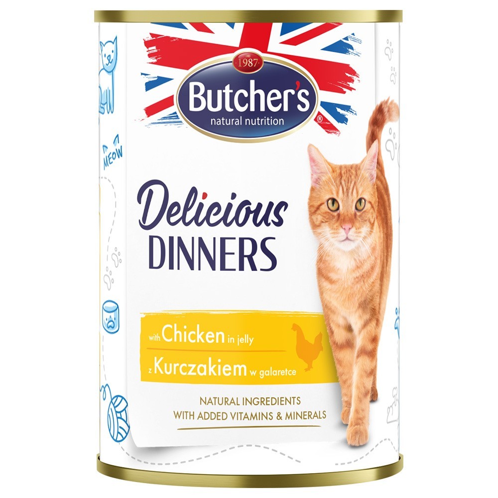 24x400g Butcher's Delicious Dinners csirke nedves macskatáp - Kisállat kiegészítők webáruház - állateledelek