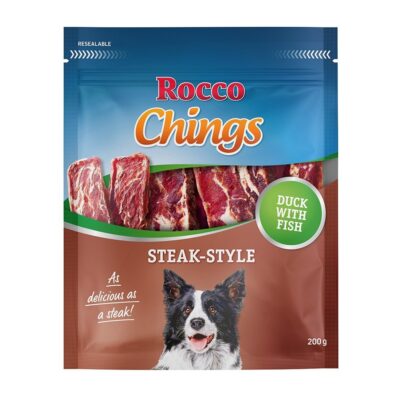 12x200g Rocco Chings Steak Style kutyasnack- Kacsa - Kisállat kiegészítők webáruház - állateledelek