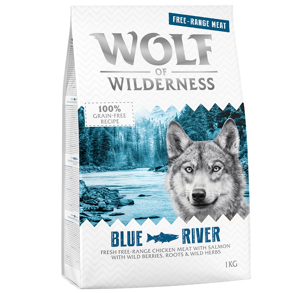 5x1kg Wolf of Wilderness Adult "Blue River" - szabad tartású csirke & lazac száraz kutyatáp - Kisállat kiegészítők webáruház - állateledelek
