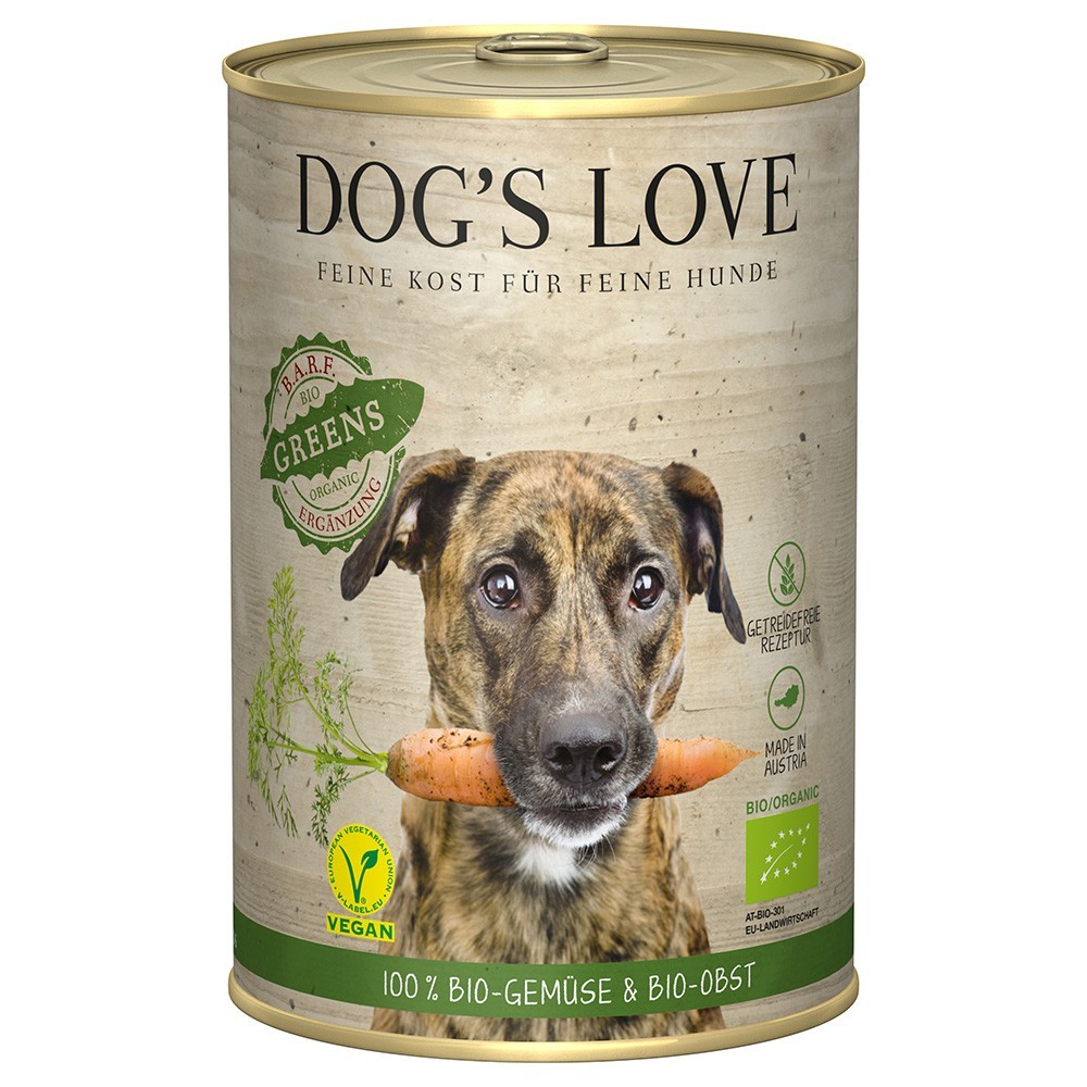6x 400g Dog's Love Organic Vegan Greens nedves kutyatáp - Kisállat kiegészítők webáruház - állateledelek
