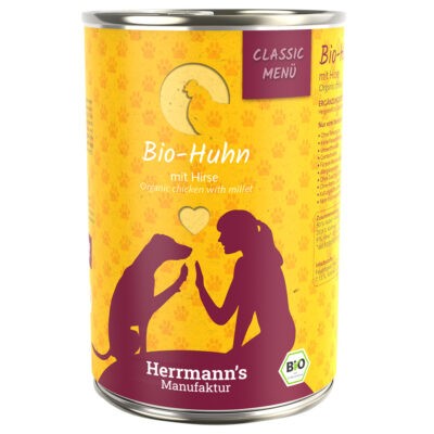 24x400g Hermann's Classic Bio Menü Bio csirke bio kölessel nedves kutyatáp - Kisállat kiegészítők webáruház - állateledelek