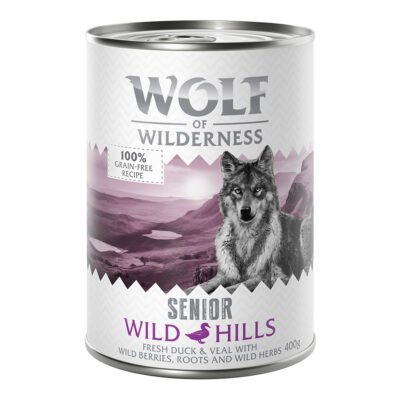 Wolf of Wilderness Senior 6 x 400 g - Wild Hills - kacsa & borjú (24 x 400 g) - Kisállat kiegészítők webáruház - állateledelek