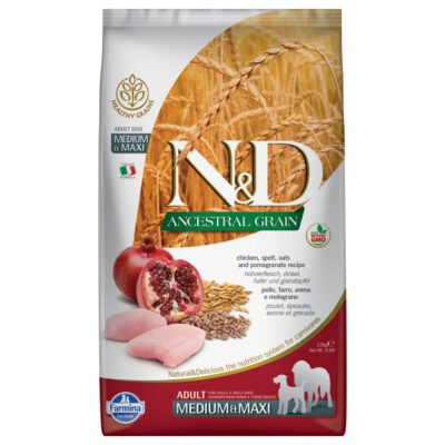 12kg Farmina N&D Ancestral Grain Adult Medium & Maxi csirke & gránátalma száraz kutyatáp - Kisállat kiegészítők webáruház - állateledelek