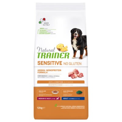 12kg Natural Trainer Sensitive No Gluten Adult Medium/Maxi sertés száraz kutyatáp - Kisállat kiegészítők webáruház - állateledelek