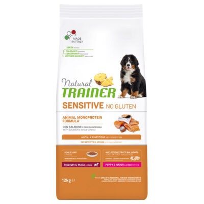 12kg Natural Trainer Sensitive No Gluten Puppy & Junior lazac száraz kutyatáp - Kisállat kiegészítők webáruház - állateledelek