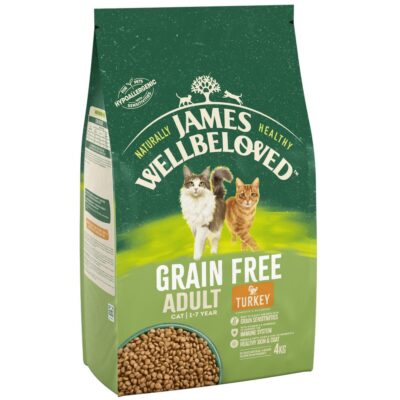 4kg James Wellbeloved Grain Free Adult Cat Hypoallergenic pulyka száraz macskatáp - Kisállat kiegészítők webáruház - állateledelek