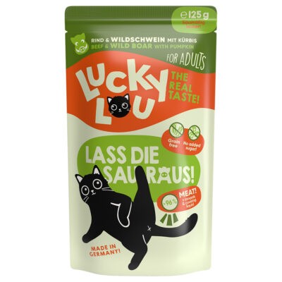 48x125g Lucky Lou Adult Marha & vaddisznó nedves macskatáp - Kisállat kiegészítők webáruház - állateledelek