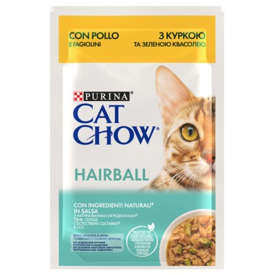 52x85g Cat Chow Hairball csirke & zöldbab nedves macskatáp - Kisállat kiegészítők webáruház - állateledelek