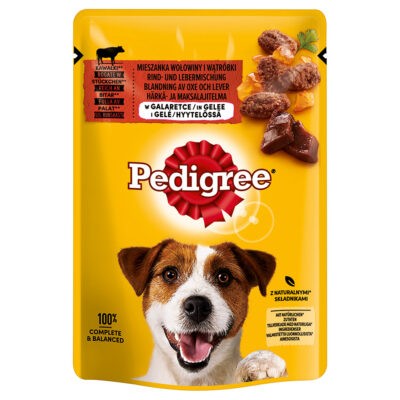 144x100g Pedigree Adult Multipack tasakos nedves kutyatáp - Marha és májkeverék aszpikban - Kisállat kiegészítők webáruház - állateledelek