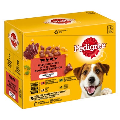 96x100g Pedigree Adult aszpikban 4 változattal nedves kutyatáp - Kisállat kiegészítők webáruház - állateledelek