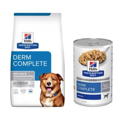 12 kg Hill's Prescription Diet + 3 x 370 g hozzáillő nedvestáp ingyen! - Canine Derm Complete rizs & tojás kutyatáp - Kisállat kiegészítők webáruház - állateledelek