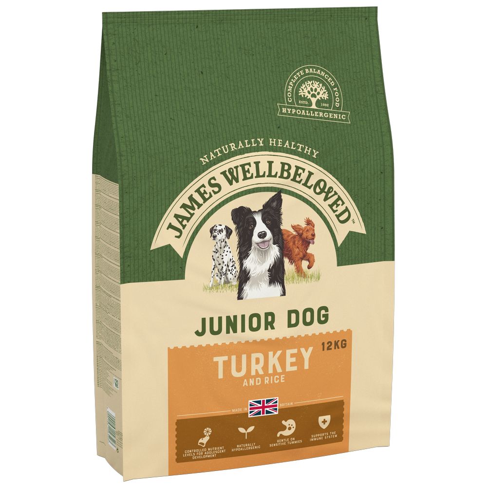 2x12kg James Wellbeloved Junior Dog Hypoallergenic pulyka & rizs száraz kutyatáp - Kisállat kiegészítők webáruház - állateledelek