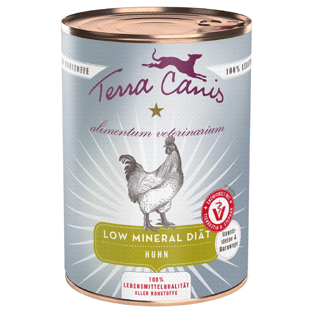 12x400g Terra Canis Alimentum Veterinarium Low Mineral Diet csirke nedves kutyatáp - Kisállat kiegészítők webáruház - állateledelek