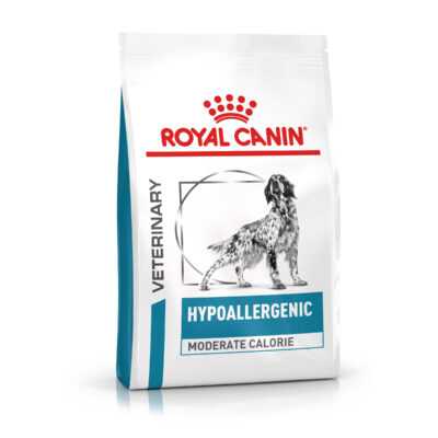 2x14kg Royal Canin Veterinary Hypoallergenic Moderate Calorie kutyatáp - Kisállat kiegészítők webáruház - állateledelek