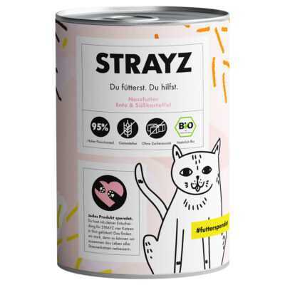 24x 400g-os STRAYZ BIO bio kacsa és bio édesburgonya nedves macskaeledel konzerv 24x 400g-os STRAYZ BIO konzerv bio kacsa és bio édesburgonyával - Kisállat kiegészítők webáruház - állateledelek