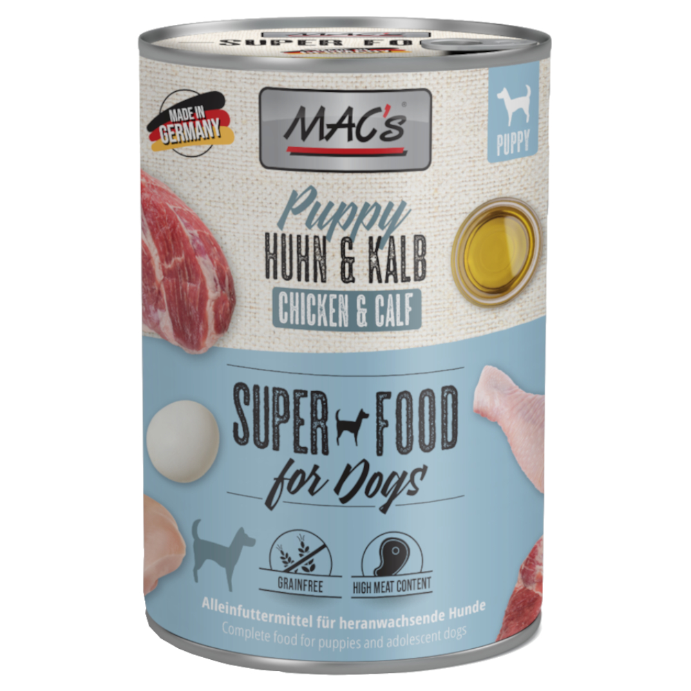 24x400g MAC's Puppy Superfood csirke & borjú nedves kutyatáp - Kisállat kiegészítők webáruház - állateledelek