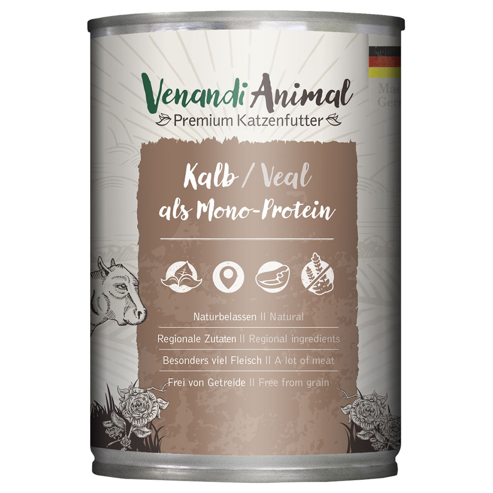 24x400g Venandi Animal Monoprotein Borjú nedves macskaeledel - Kisállat kiegészítők webáruház - állateledelek