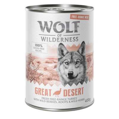 24x400g Wolf of Wilderness Free-Range Meat Great Desert szabad tartású pulyka nedves kutyatáp - Kisállat kiegészítők webáruház - állateledelek