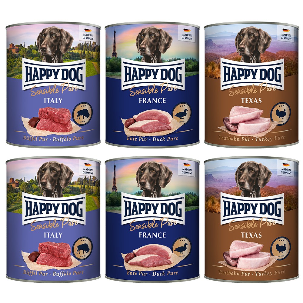 24x800g Happy Dog Pur száraz kutyatáp Mix (3 változattal) - Kisállat kiegészítők webáruház - állateledelek