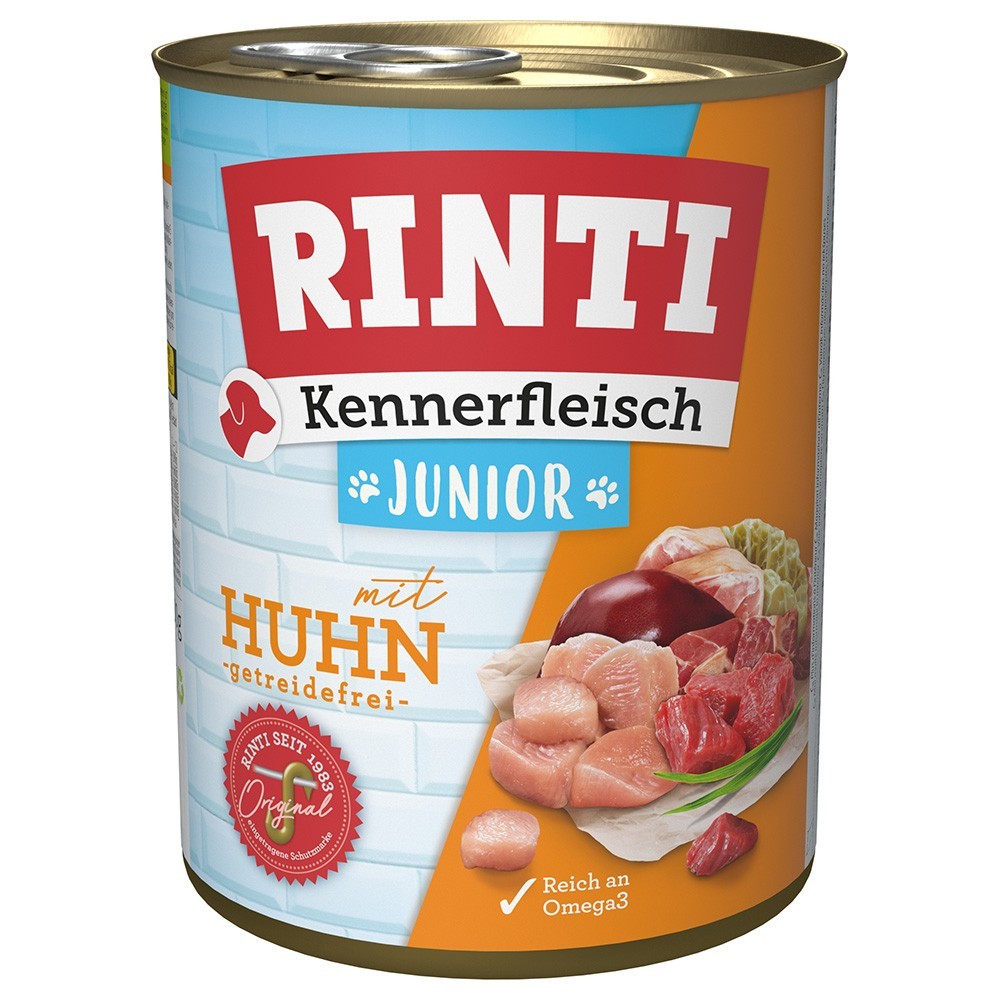 24x800g RINTI ínyenceknek nedves kutyatáp- Junior csirke - Kisállat kiegészítők webáruház - állateledelek