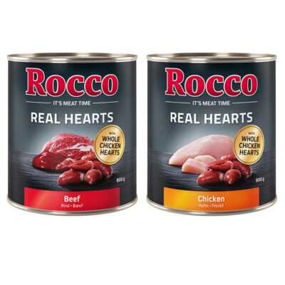 24x800g Rocco Real Hearts nedves kutyatáp mix: 12x marha + 12x csirke - Kisállat kiegészítők webáruház - állateledelek