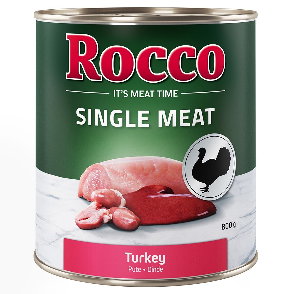 24x800g Rocco Single Meat Pulyka nedves kutyatáp - Kisállat kiegészítők webáruház - állateledelek