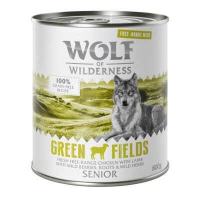 24x800g Wolf of Wilderness "Free-Range Meat" Senior Green Fields szabad tartású bárány & csirke nedves kutyatáp - Kisállat kiegészítők webáruház - állateledelek