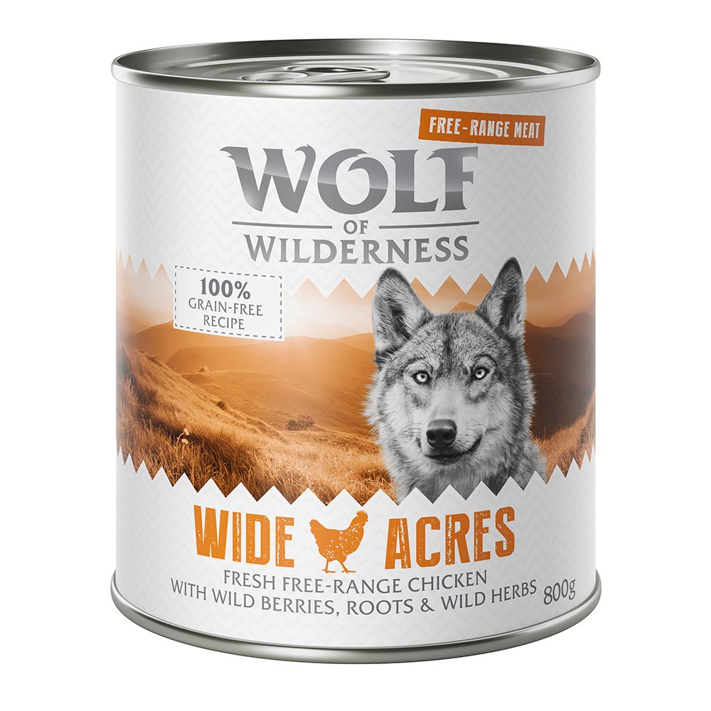 24x800g Wolf of Wilderness Free-Range Meat Wide Acres szabad tartású csirke nedves kutyatáp - Kisállat kiegészítők webáruház - állateledelek