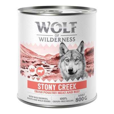 24x800g Wolf of Wilderness Stony Creek - Szárnyas marhával nedves kutyatáp rendkívüli árengedménnyel - Kisállat kiegészítők webáruház - állateledelek