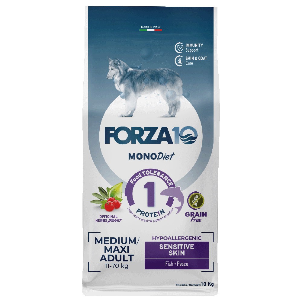 10kg Forza 10 Mono Diet Medium & Large Sensitive Skin hal száraz kutyatáp - Kisállat kiegészítők webáruház - állateledelek