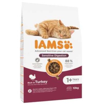 2x10kg IAMS for Vitality Sensitive Digestion Adult & Senior pulyka száraz macskatáp - Kisállat kiegészítők webáruház - állateledelek