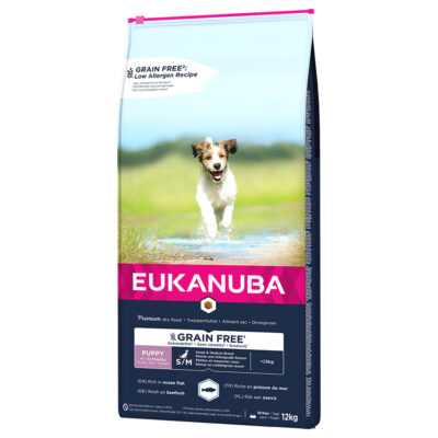 2x12kg Eukanuba Grain Free Puppy Small / Medium Breed lazaccal száraz kutyatáp - Kisállat kiegészítők webáruház - állateledelek