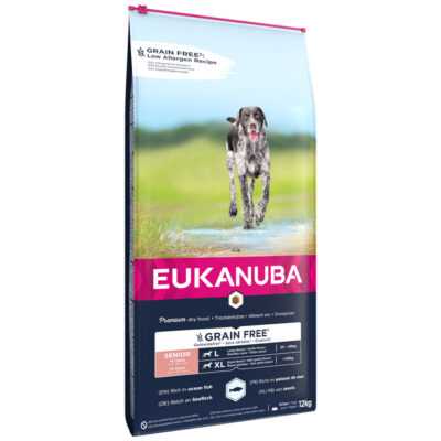 2x12kg Eukanuba Senior Large Breed Grain Free tengeri hal száraz kutyatáp - Kisállat kiegészítők webáruház - állateledelek