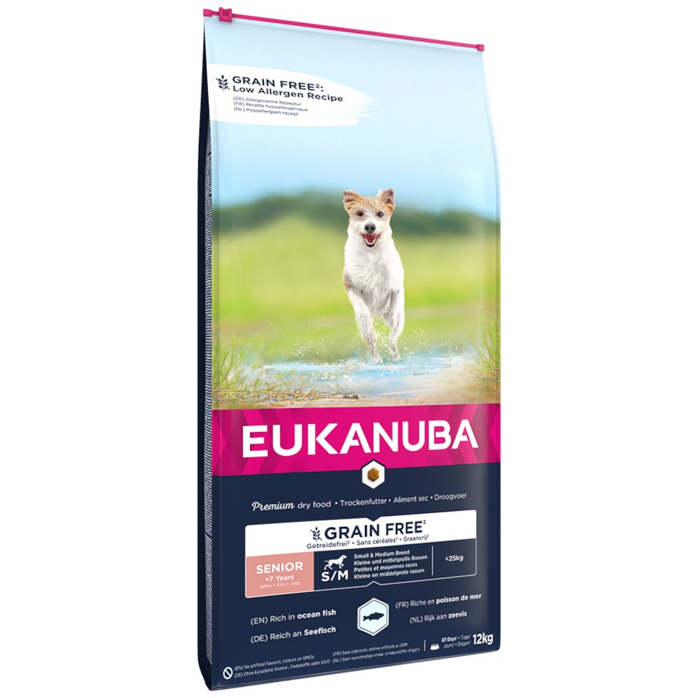 2x12kg Eukanuba Senior Small & Medium Breed Grain Free Tengeri hal száraz kutyatáp - Kisállat kiegészítők webáruház - állateledelek