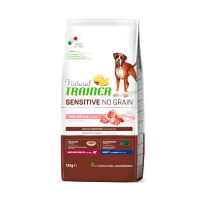 12kg Natural Trainer Sensitive No Grain Adult Medium/Maxi sertés & burgonya száraz kutyatáp - Kisállat kiegészítők webáruház - állateledelek