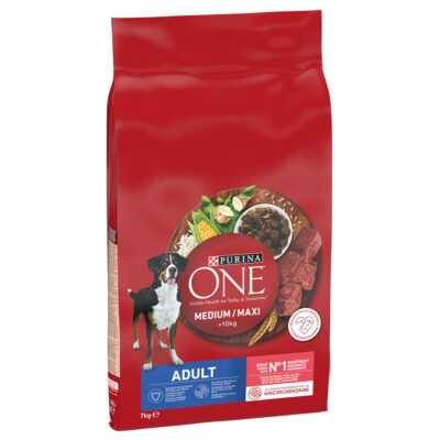 2x7kg PURINA ONE Medium/Maxi Adult marha & rizs száraz kutyatáp - Kisállat kiegészítők webáruház - állateledelek