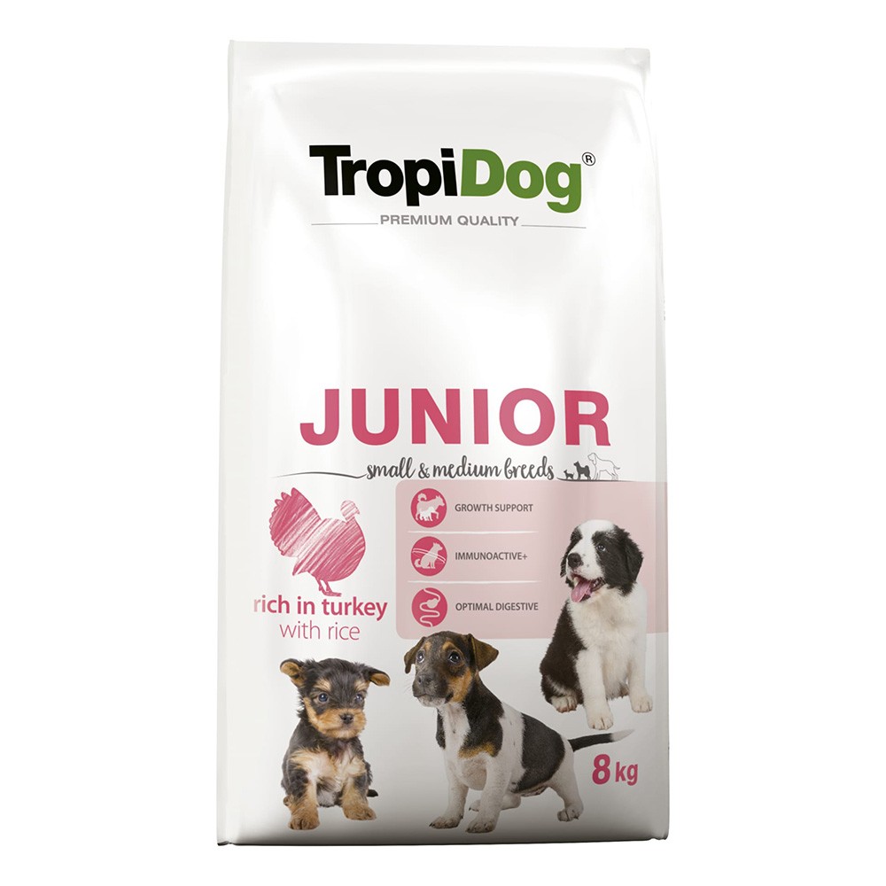 2x8kg Tropidog Premium Junior Small & Medium pulyka & rizs száraz kutyatáp - Kisállat kiegészítők webáruház - állateledelek