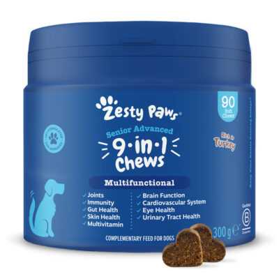 2x90db Zesty Paws Senior Advanced 9-in-1 Chews pulyka étrendkiegészítő kutyáknak - Kisállat kiegészítők webáruház - állateledelek