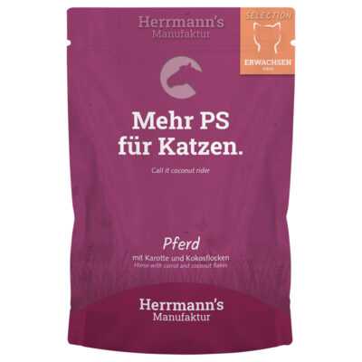 40x100g Herrmann's Selection gazdaságos csomag nedves macskatáp - Ló bio sárgarépával & bio kókuszpehellyel - Kisállat kiegészítők webáruház - állateledelek