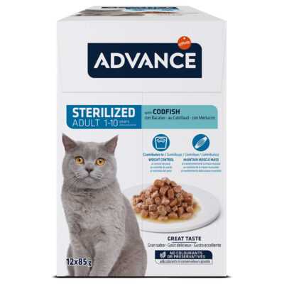 52x85g Advance Feline Sterilized tőkehal nedves macskatáp - Kisállat kiegészítők webáruház - állateledelek