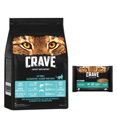 7kg Crave Adult lazac & fehér hal száraz macskatáp+4x85g szósz tonhallal nedvestáp 15% árengedménnyel - Kisállat kiegészítők webáruház - állateledelek