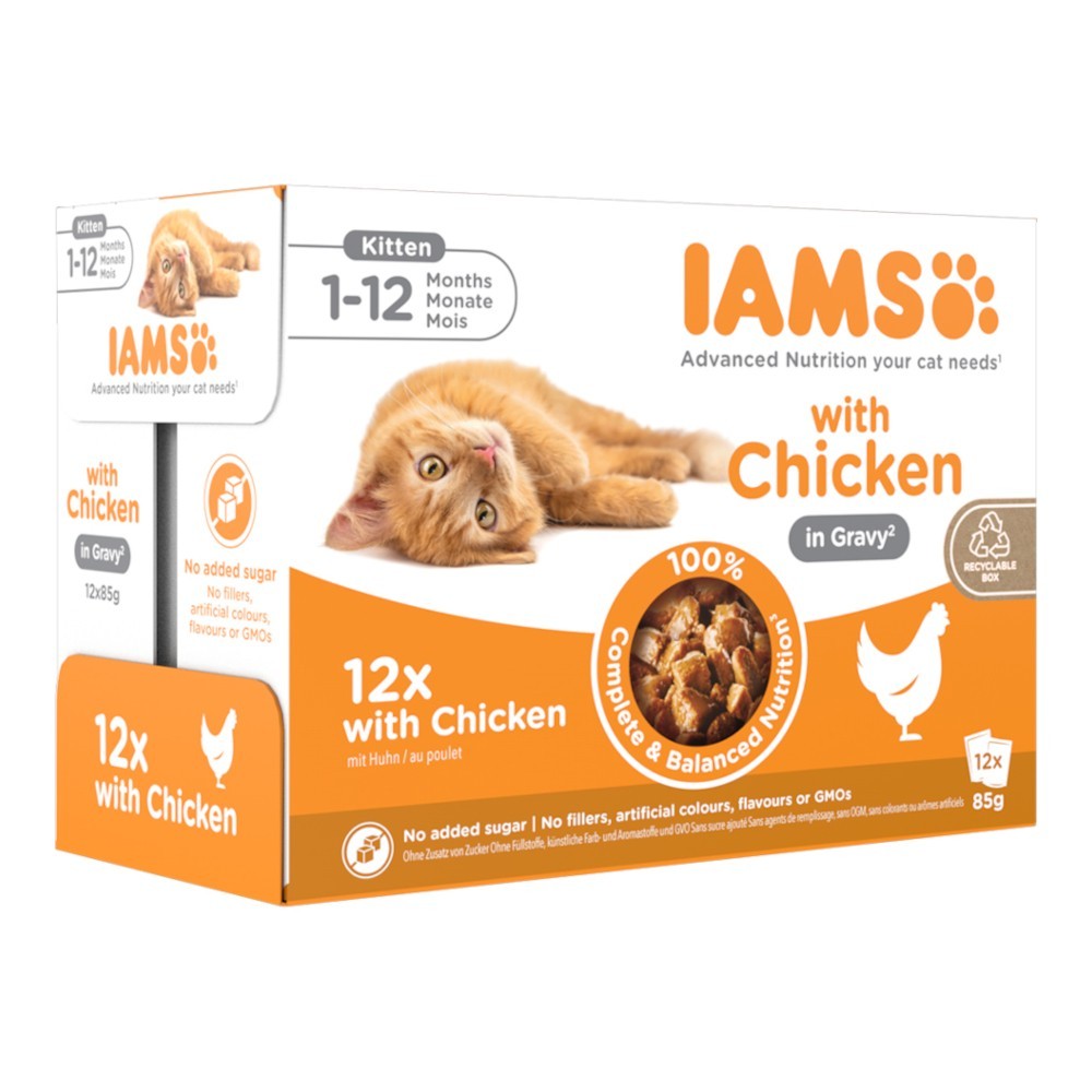 96x85g IAMS Delights Kitten szószban csirke nedves macskatáp - Kisállat kiegészítők webáruház - állateledelek