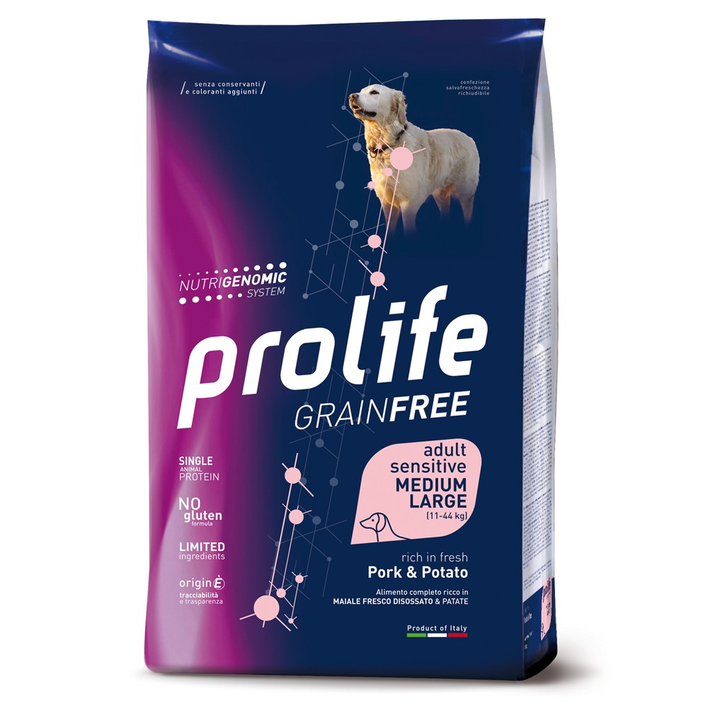 Multipack megtakarítás! 2 x Prolife - 2 x 10 kg Grain Free Adult Sensitive Medium/Large sertéshús és burgonya