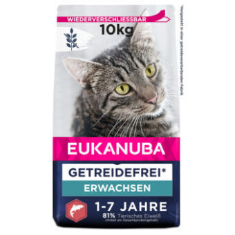 10kg Eukanuba Adult Grain Free Grain Free lazac száraz macskatáp - Kisállat kiegészítők webáruház - állateledelek