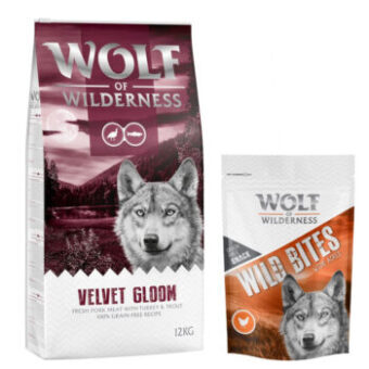 12 kg Wolf of Wilderness "Velvet Gloom" pulyka & pisztráng - gabonamentes száraz kutyatáp+180g Wolf of Wilderness Wild Bites Wide Acres - csirke kutyasnack ingyen - Kisállat kiegészítők webáruház - állateledelek