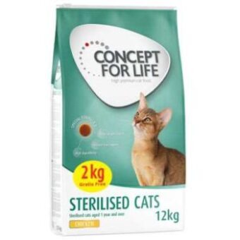 12kg Concept for Life Sterilised Cats csirke száraz macskatáp 10+2 kg ingyen - Kisállat kiegészítők webáruház - állateledelek