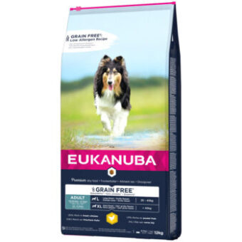 12kg Eukanuba Grain Free Adult Large Breed csirke száraz kutyatáp 10% kedvezménnyel - Kisállat kiegészítők webáruház - állateledelek