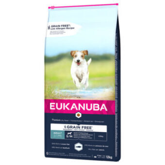 12kg Eukanuba Grain Free Adult Small / Medium Breed lazac száraz kutyatáp 10% kedvezménnyel - Kisállat kiegészítők webáruház - állateledelek